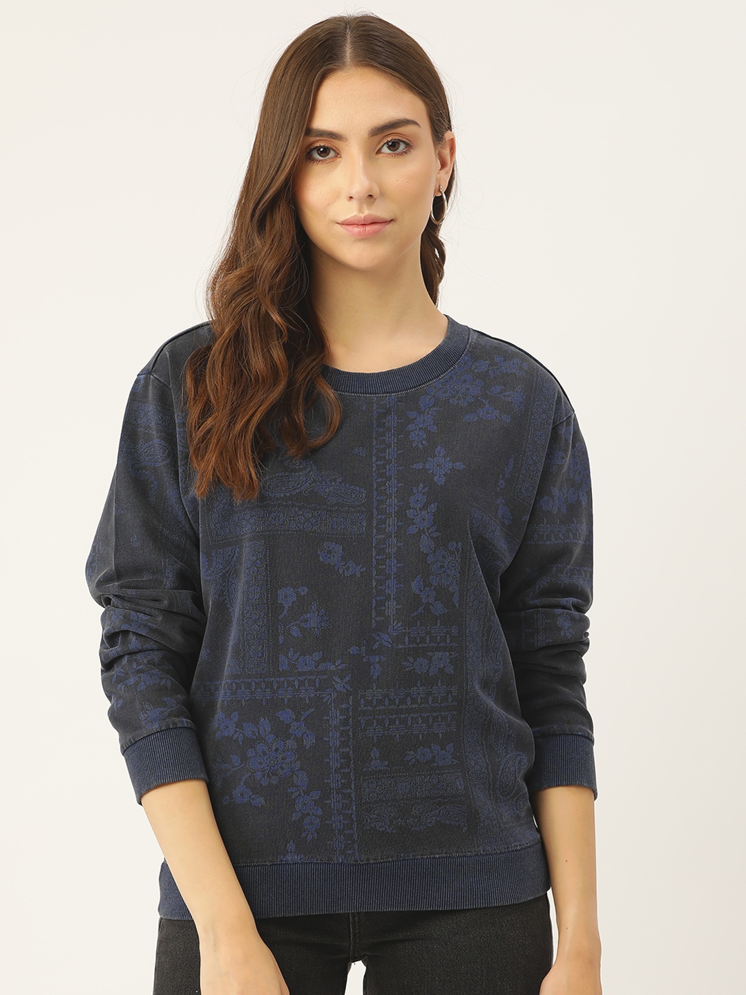 

PIRKO Women Navy Blue Printed Sweatshirt