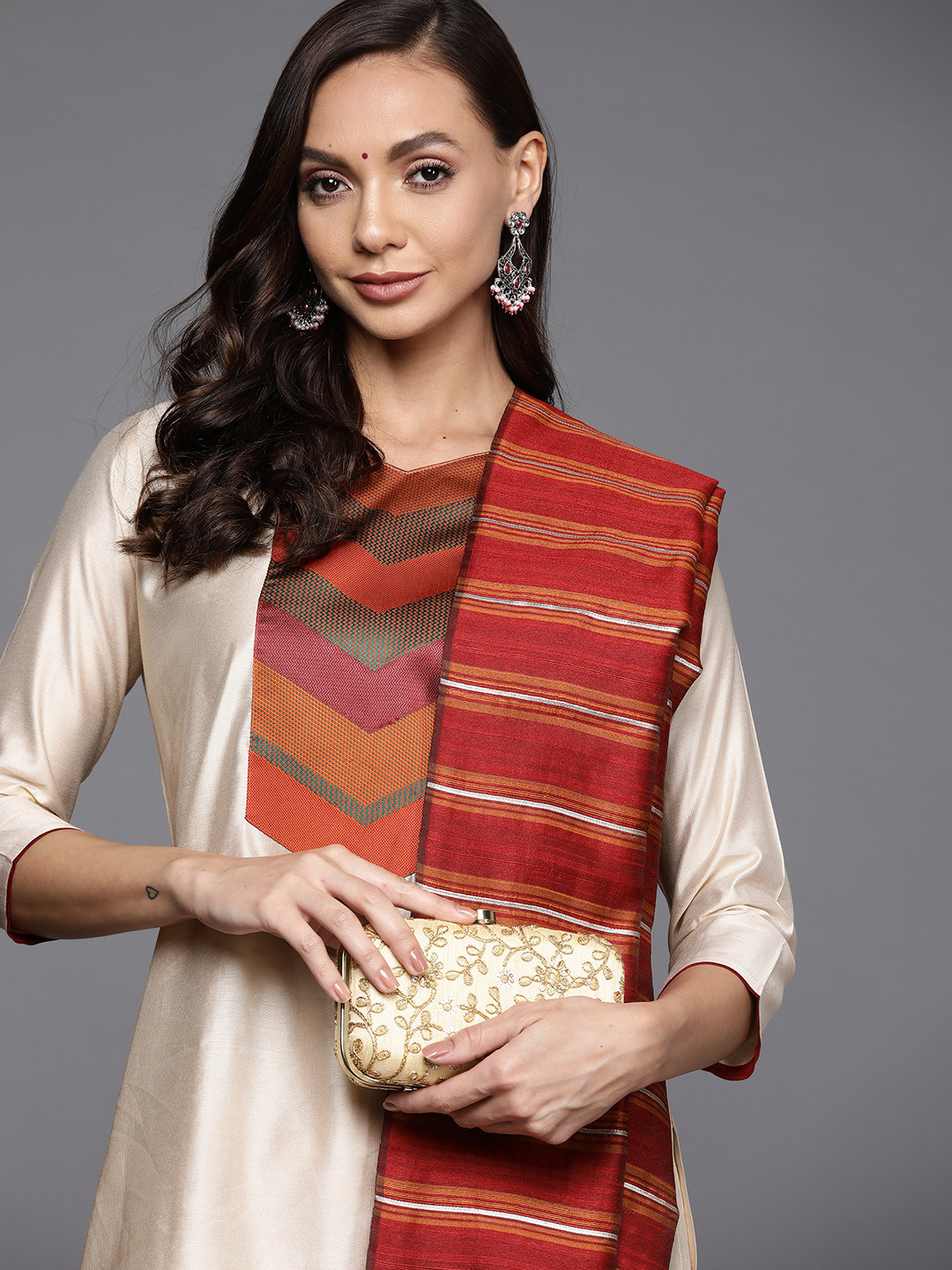 

Indo Era Women Cream-Coloured Patchwork Kurta with Palazzos & With Dupatta