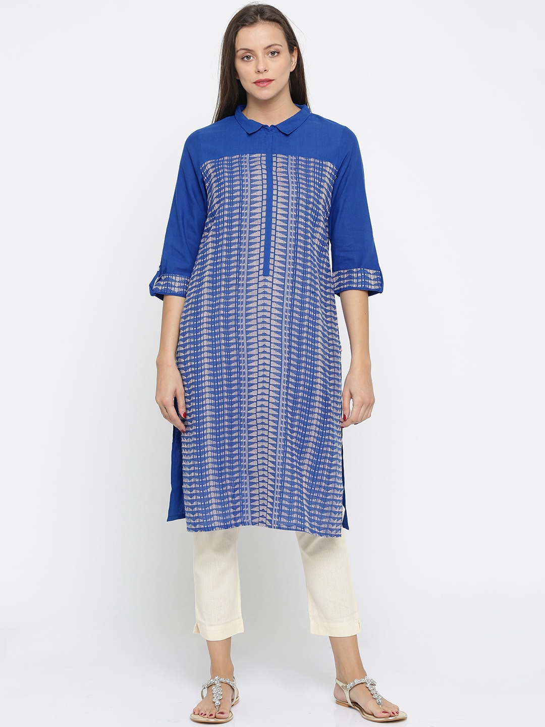 

AURELIA Women Blue Woven Design Straight Kurta