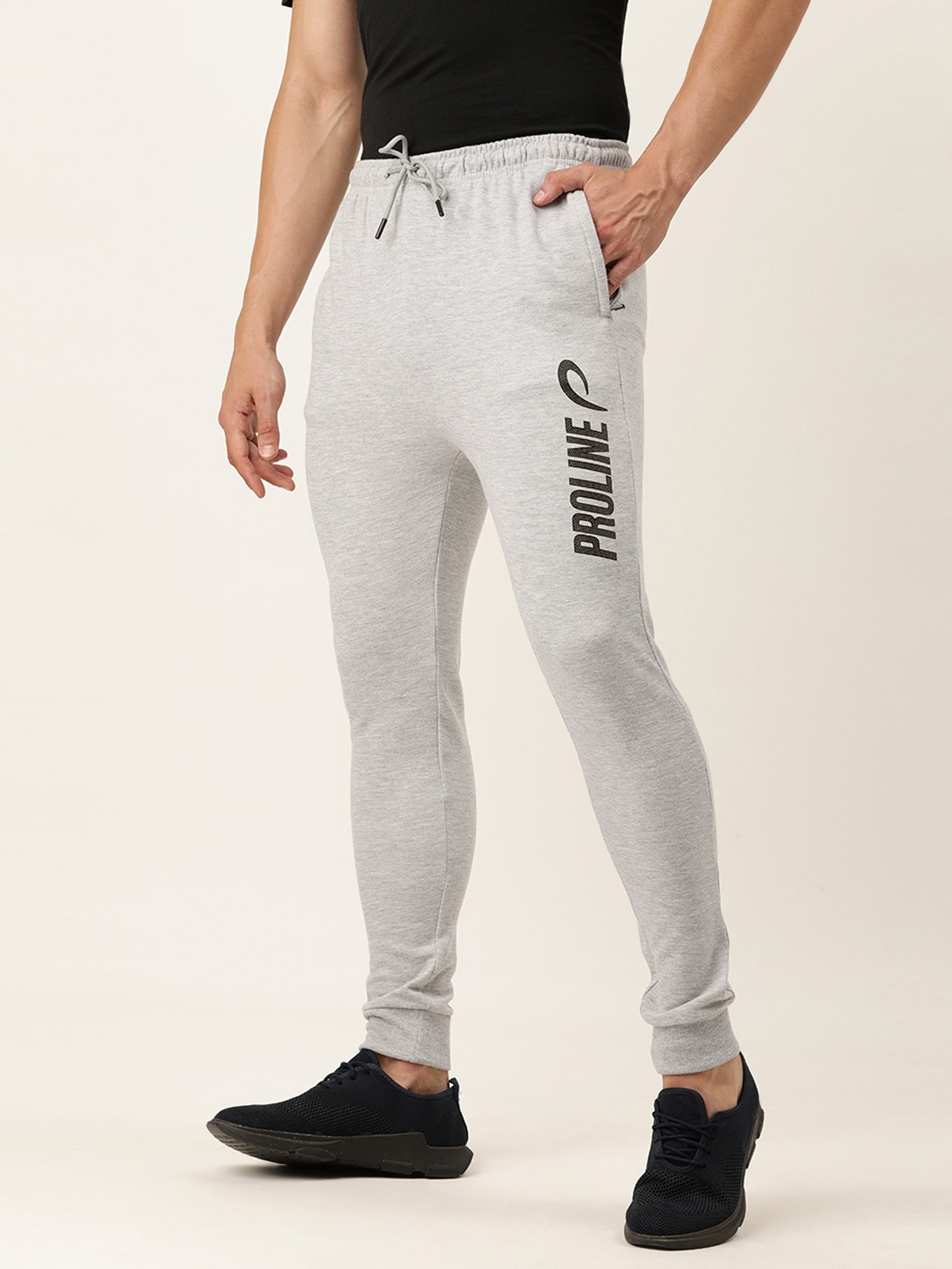 

Proline Active Men Light Grey Typography Printed Mid Rise Elasticated Casual Joggers