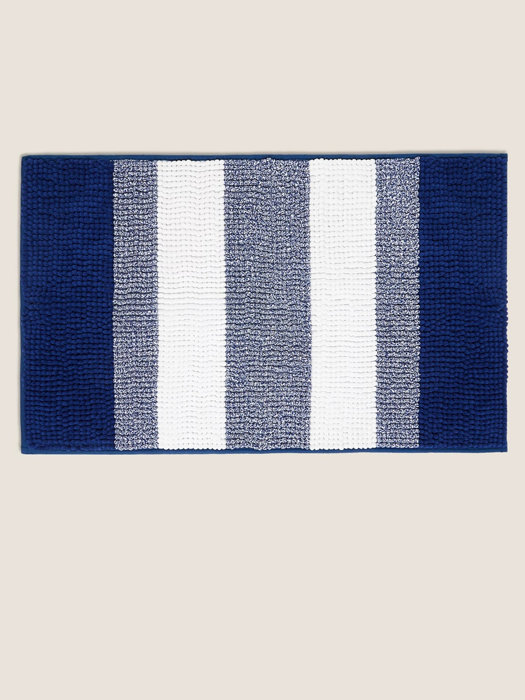 

Marks & Spencer Navy Blue & White Striped Bath Rug