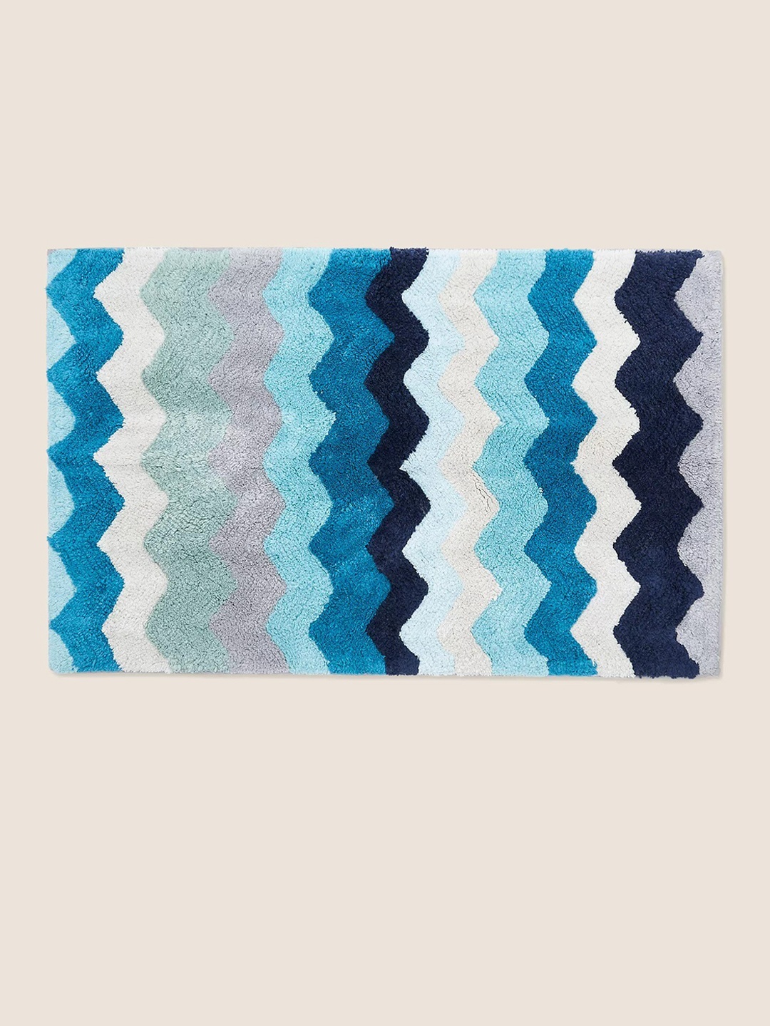 

Marks & Spencer Blue & White Printed Cotton 150 GSM Bath Rug