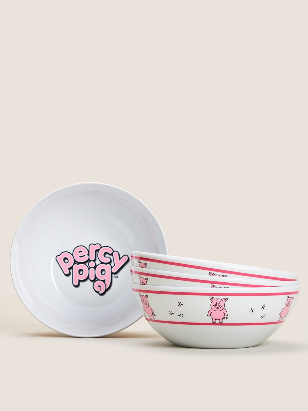

Marks & Spencer White & Pink Set Of 4 Printed Melamine Bowls