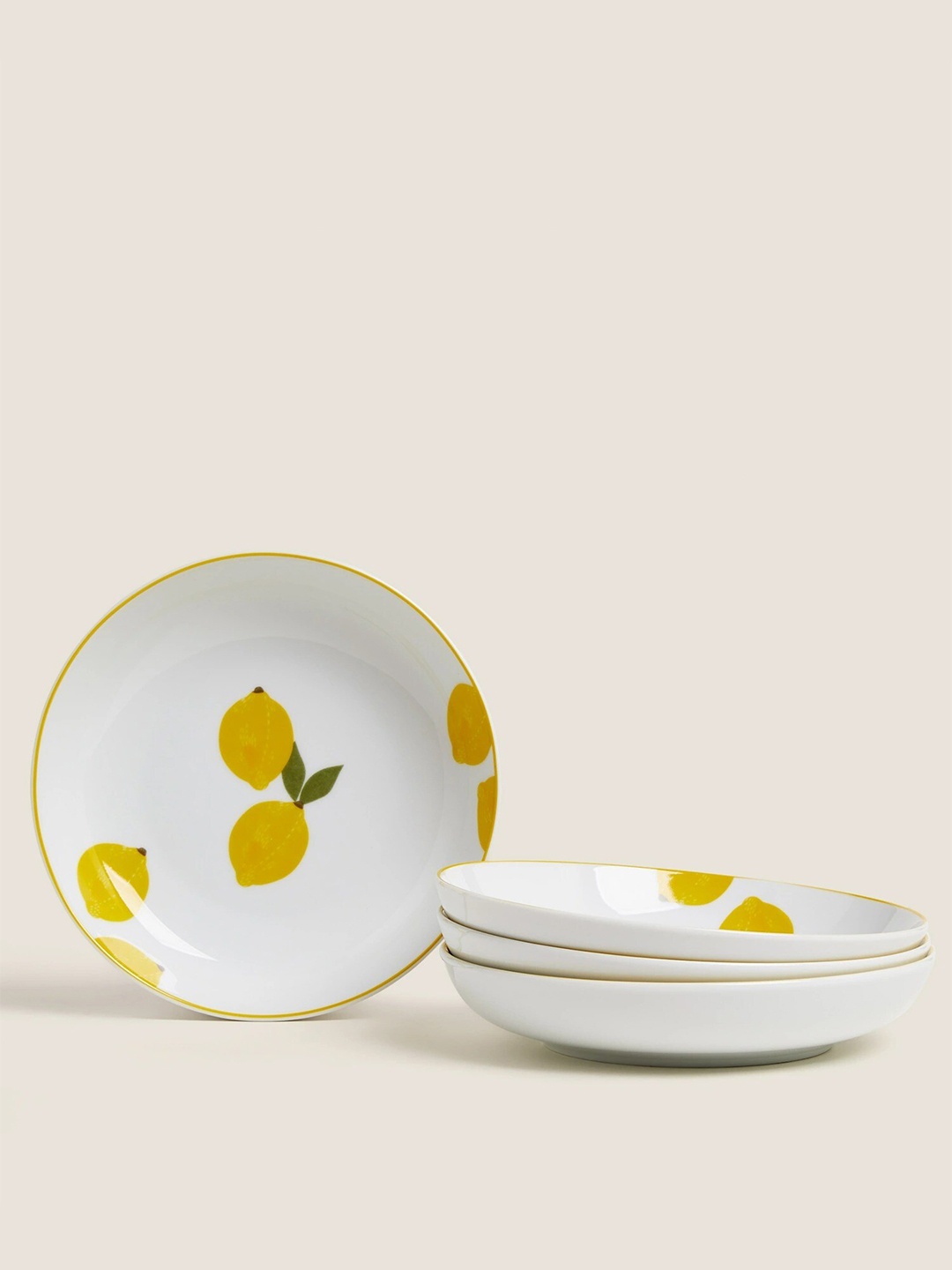 

Marks & Spencer White & Yellow 4 Pieces Printed Porcelain Glossy Plates