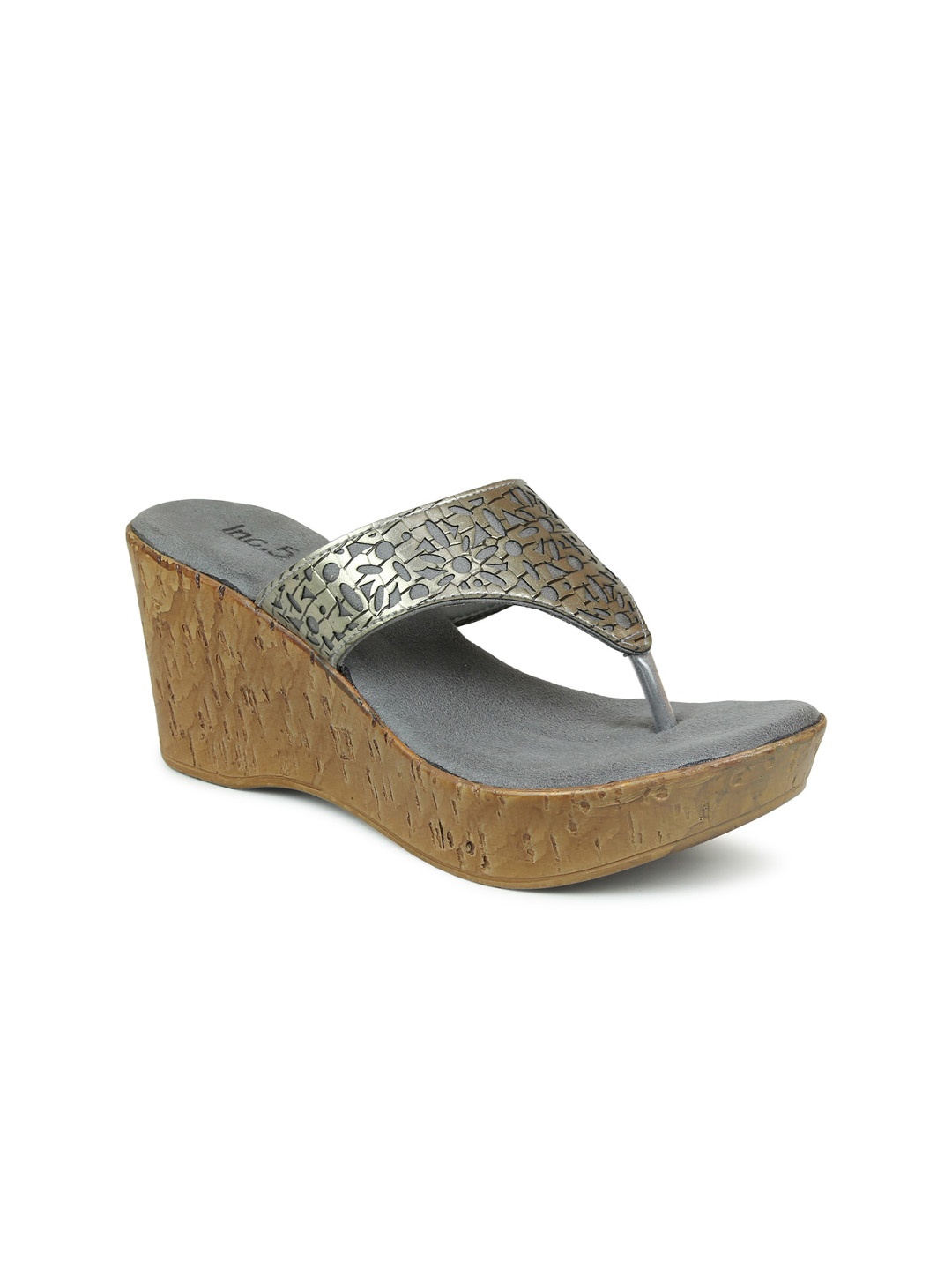 

Inc 5 Women Gunmetal-Toned & Grey Textured Wedge Heels, Metallic