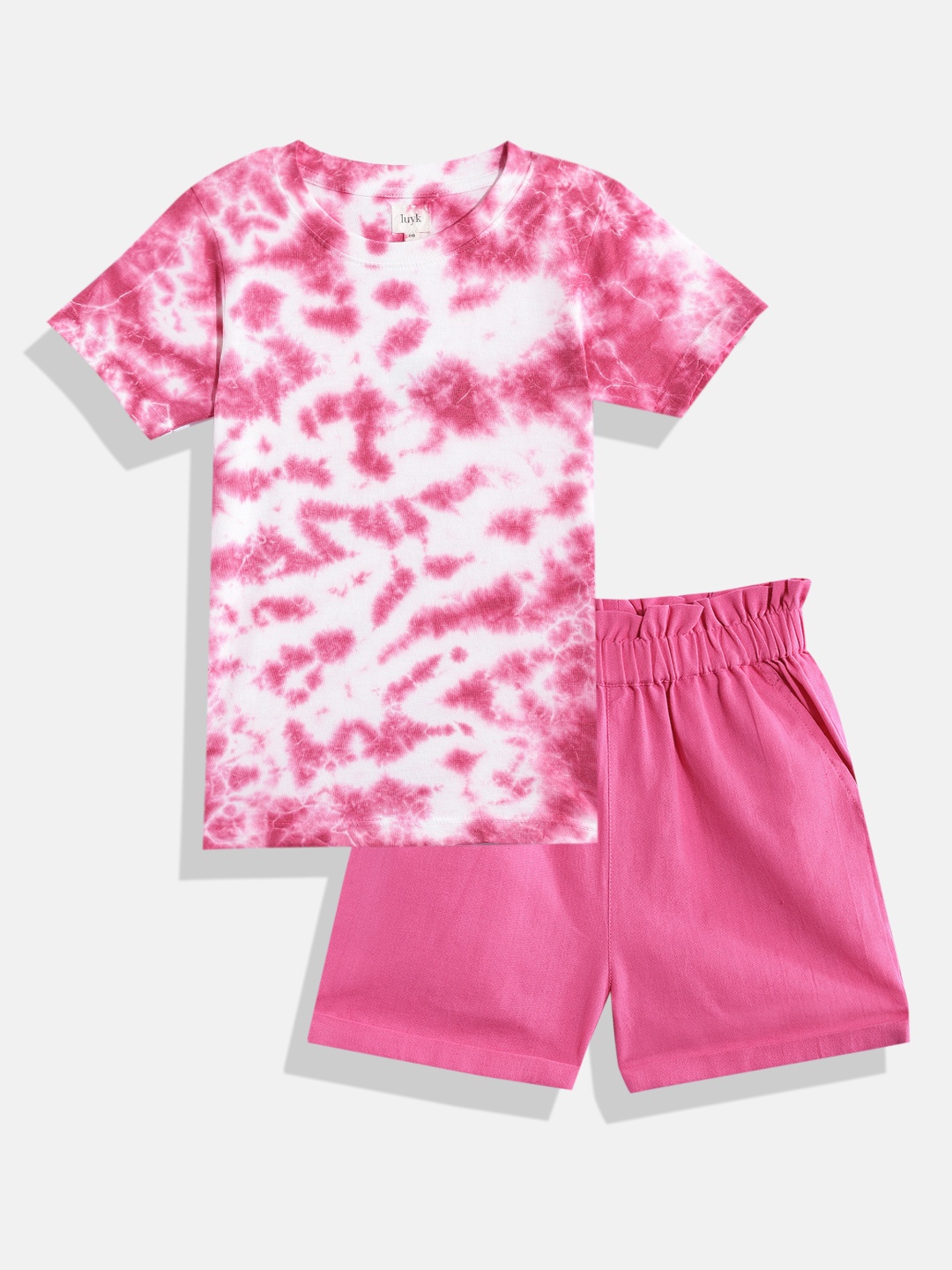 

luyk Girls Pink & White Pure Cotton Dyed T-shirt with Shorts