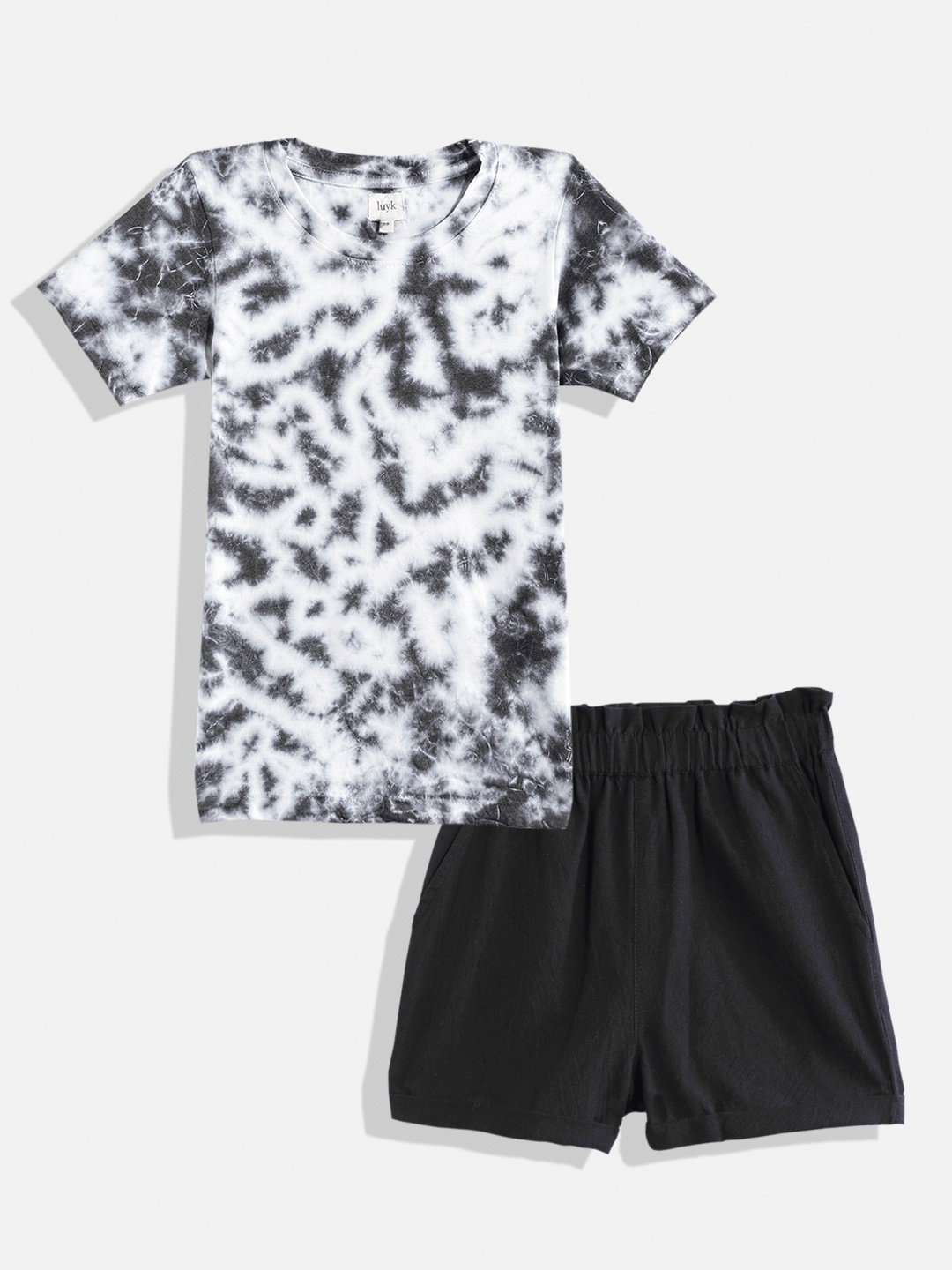 

luyk Girls Black & White Dyed T-shirt with Shorts
