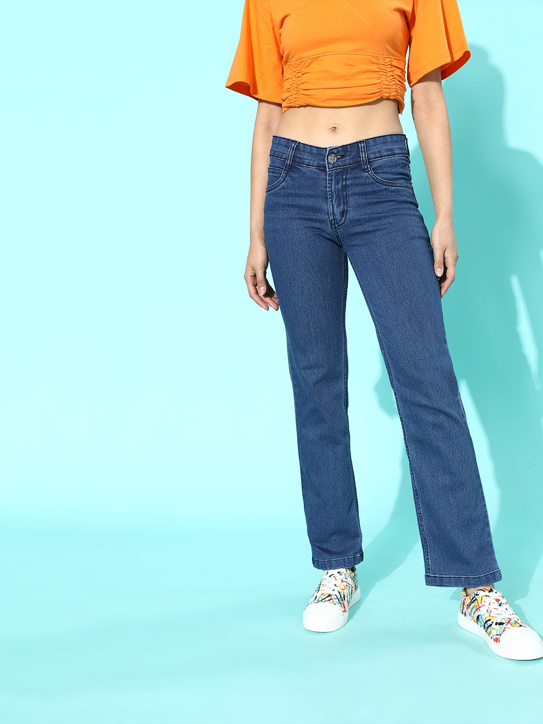 

ZOLA Women Cotton Straight Fit Ankle Length Lightweight Jeans, Blue