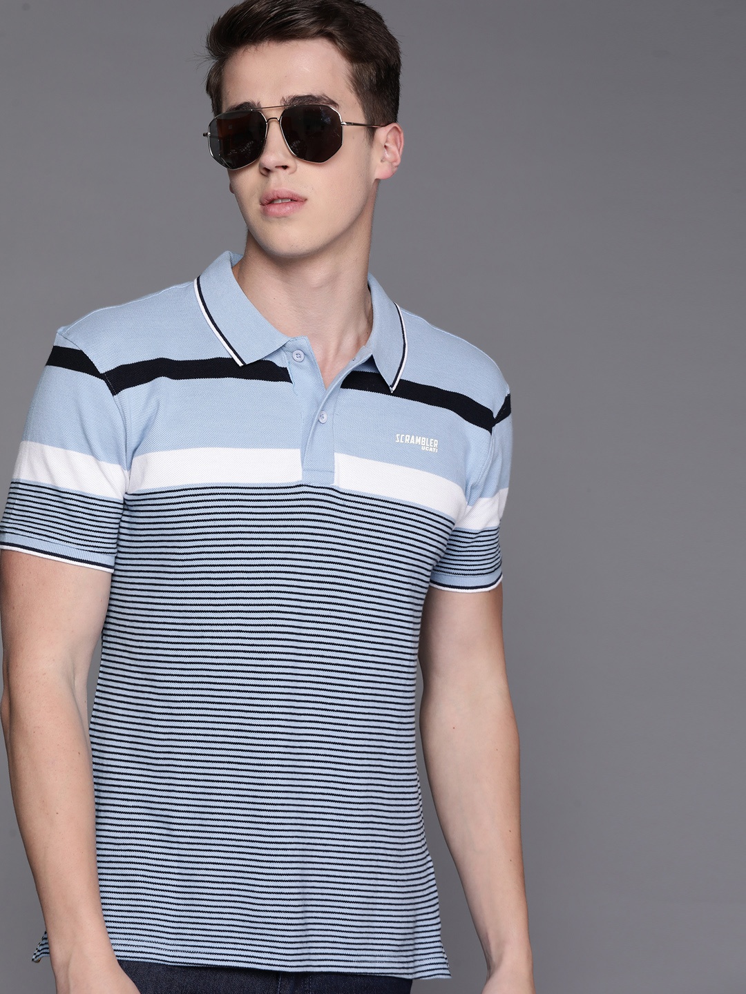 

Ducati Striped Polo Collar Pure Cotton T-shirt, Blue