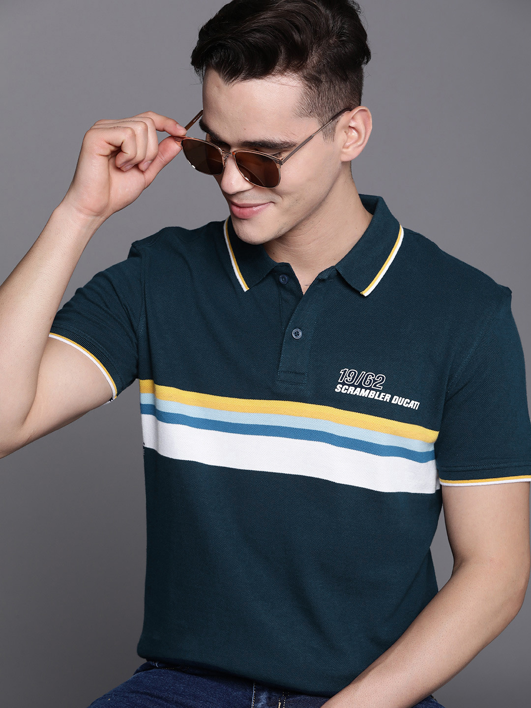 

Ducati Striped Polo Collar Pure Cotton T-shirt, Teal