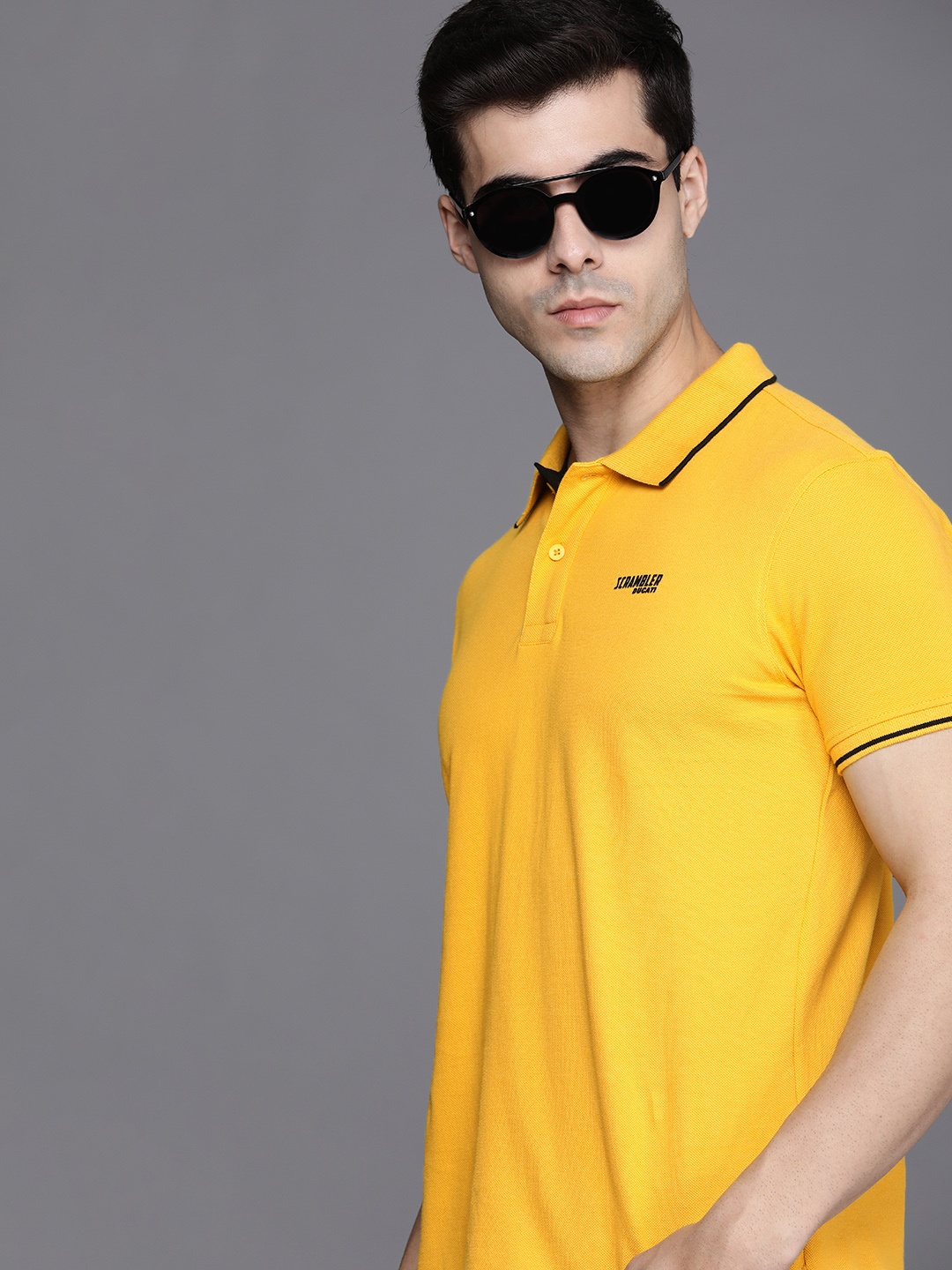 

Ducati Men Yellow Self Design Polo Collar Pure Cotton T-shirt
