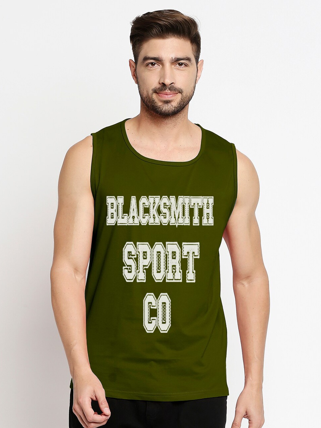

Blacksmith Men Green Typography Printed Training or Gym Cotton T-shirt