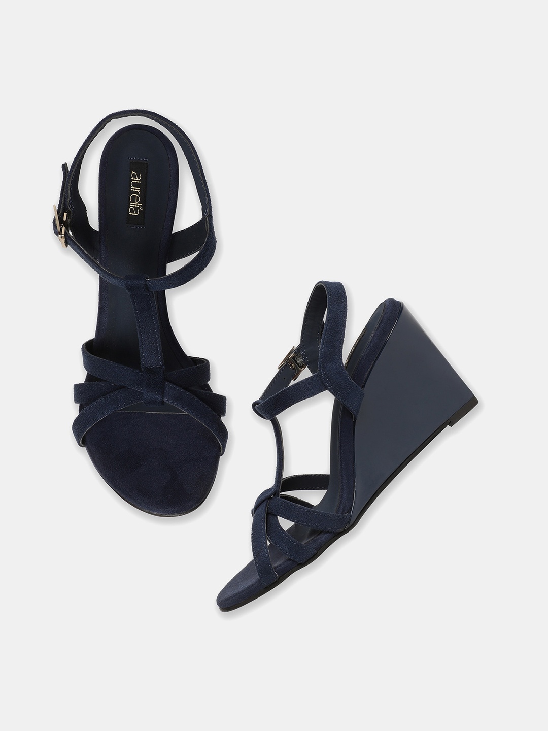 

AURELIA Navy Blue Solid Wedge Heels