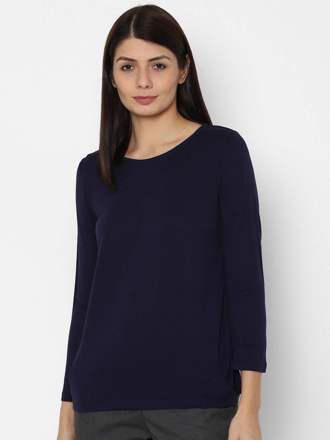 

Allen Solly Woman Navy Blue Solid Top