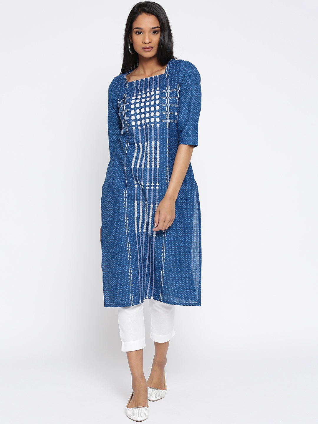 

AURELIA Women Blue Printed Straight Kurta