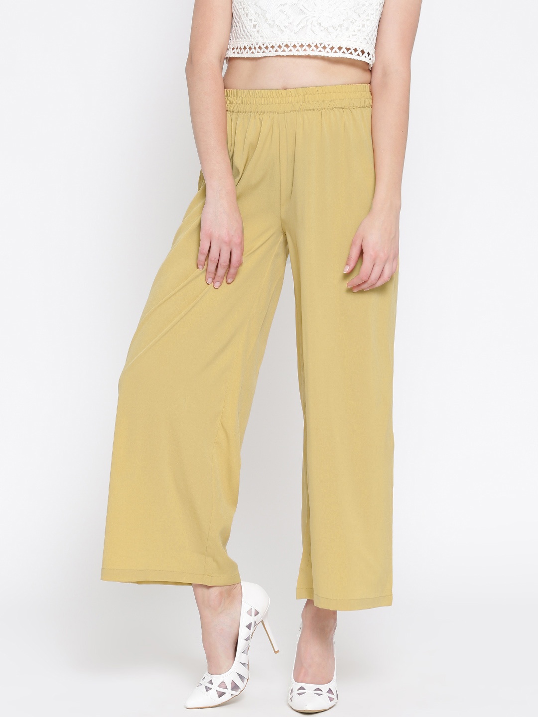 

AURELIA Beige Solid Palazzo Trousers