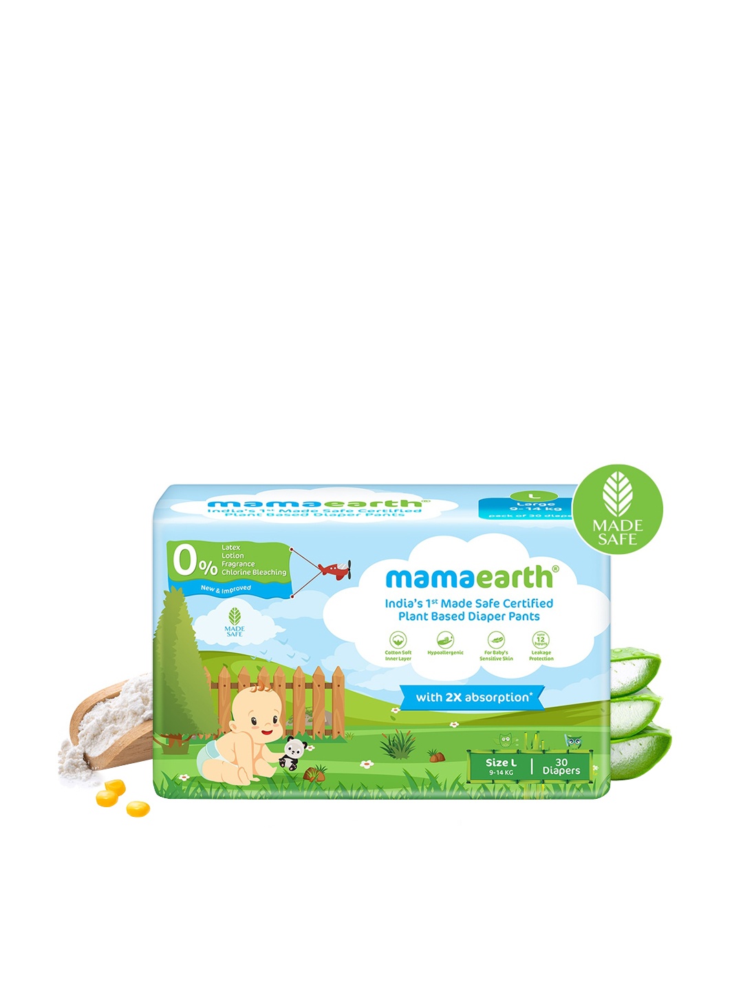

Mamaearth 2X Absorption Size-L Plant Based Baby Diaper Pants - 30 pcs, White