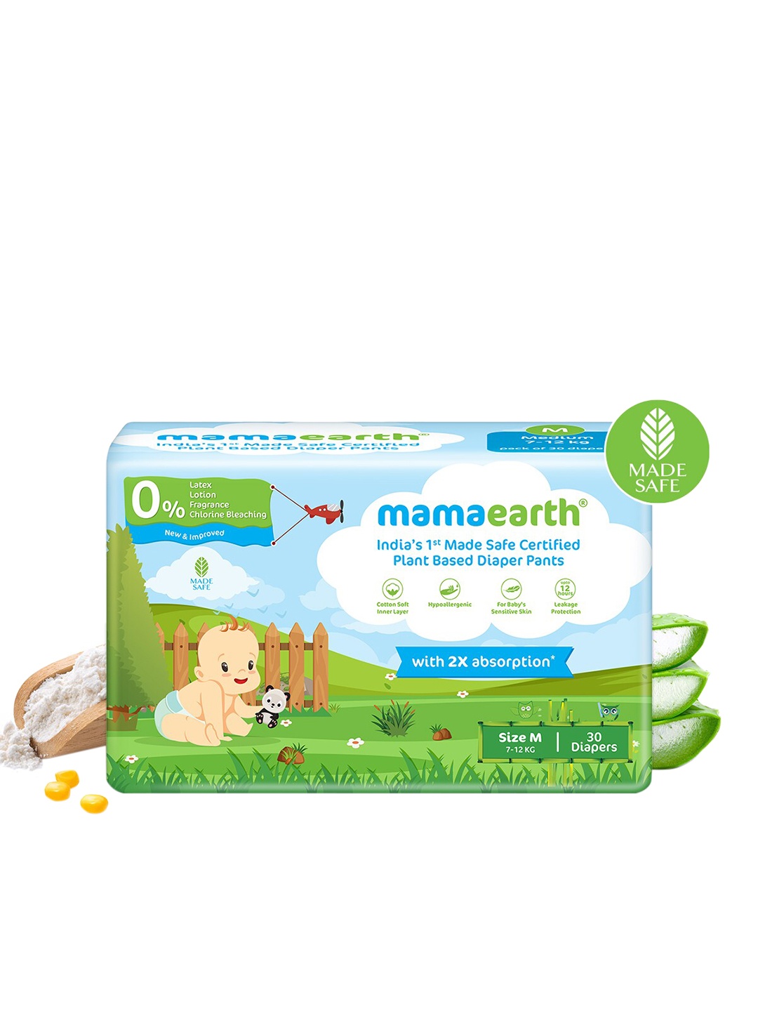 Mamaearth 2X Absorption Size-M Plant Based Baby Diaper Pants - 30 pcs, White