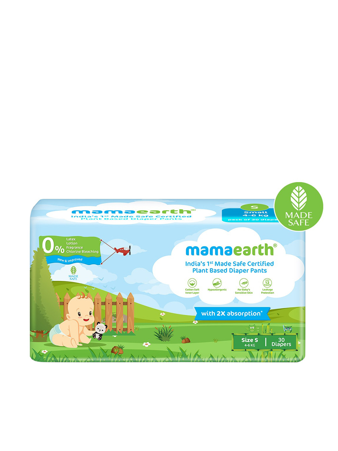 

Mamaearth 2X Absorption Size-S Plant Based Baby Diaper Pants - 30 pcs, White