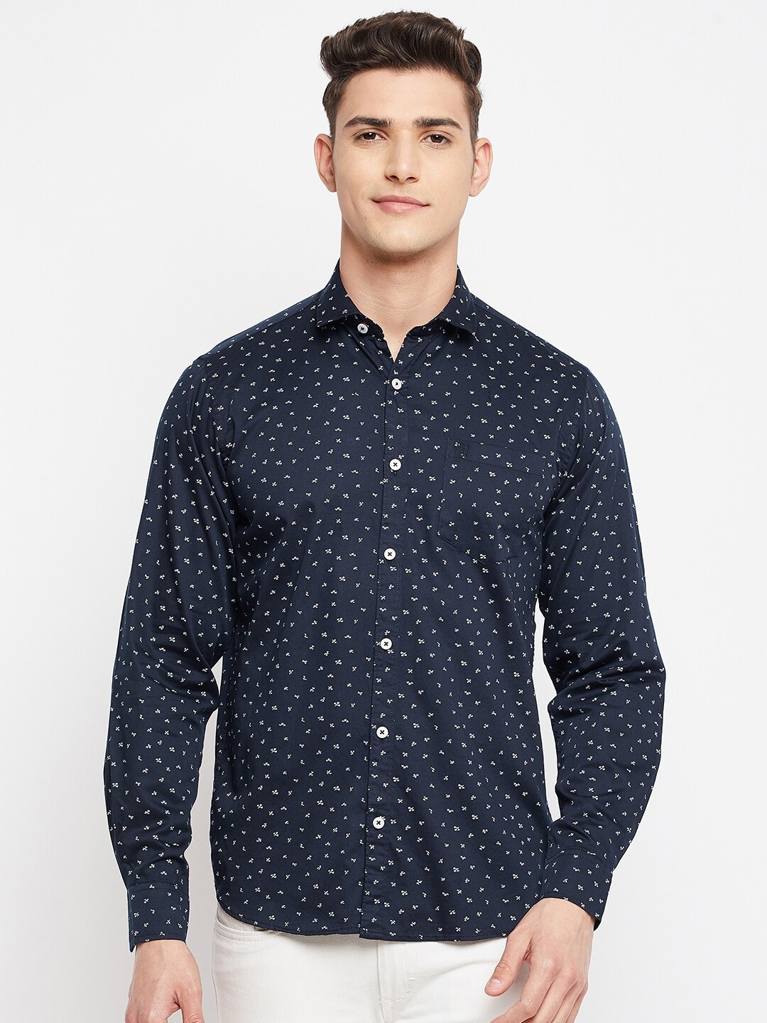 

Duke Men Navy Blue & White Slim Fit Printed Casual Shirt