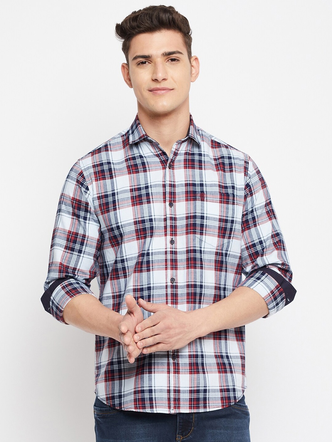 

Duke Men Red Slim Fit Tartan Checks Cotton Casual Shirt