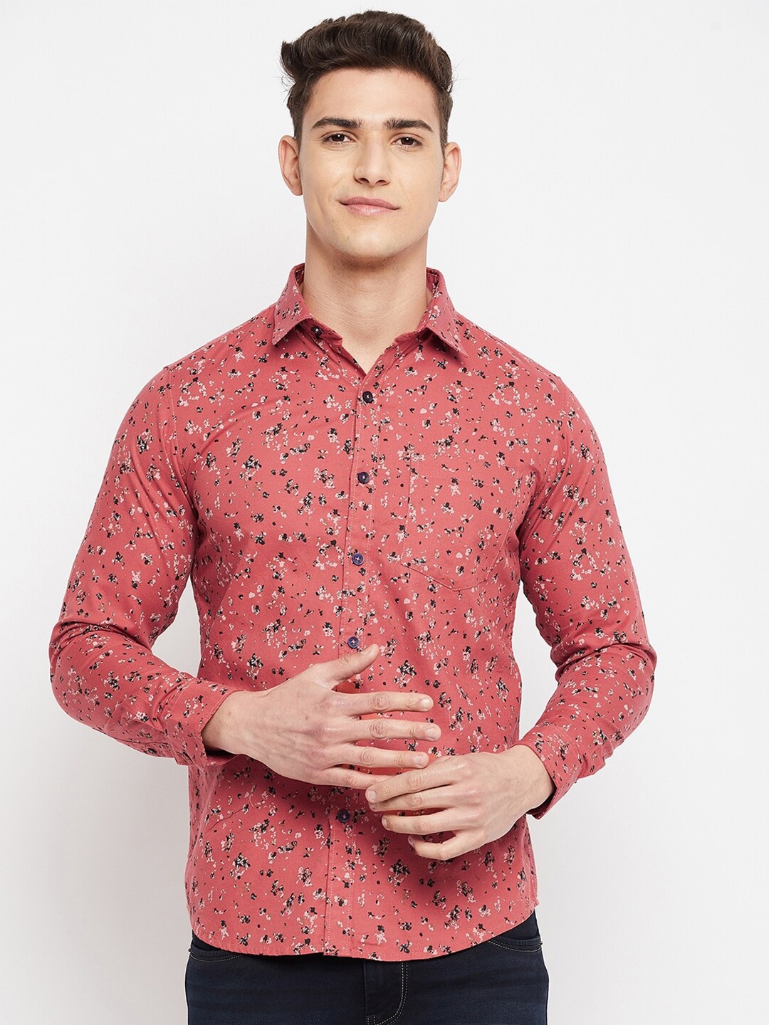 

Duke Men Red Slim Fit Printed Cotton Casual Shirt