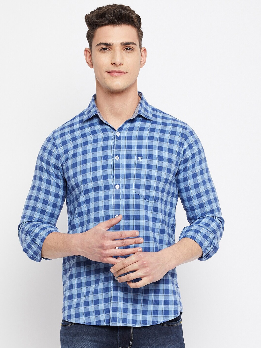 

Duke Men Blue Slim Fit Gingham Checks Checked Cotton Casual Shirt