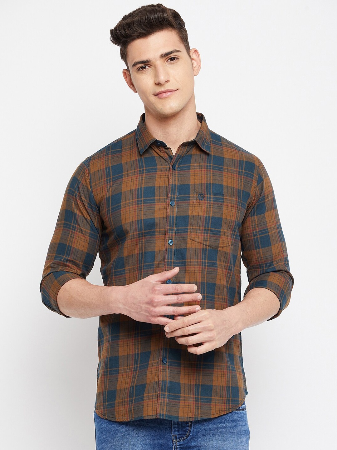 

Duke Men Blue Slim Fit Tartan Checks Checked Casual Shirt