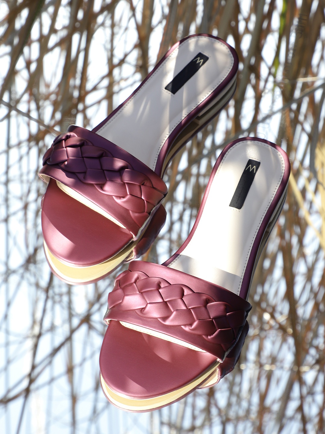 

W The Folksong Collection Women Purple Ethnic Woven Design Open Toe Flats