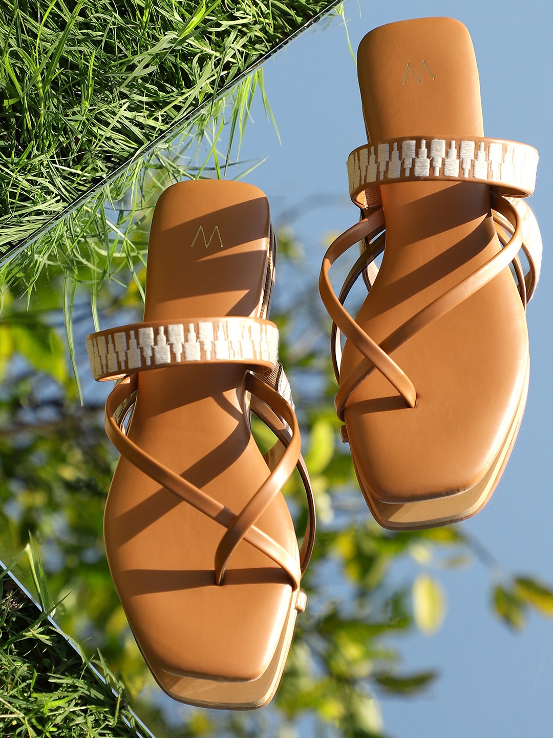 

W The Folksong Collection Women Tan Ethnic Open Toe Flats