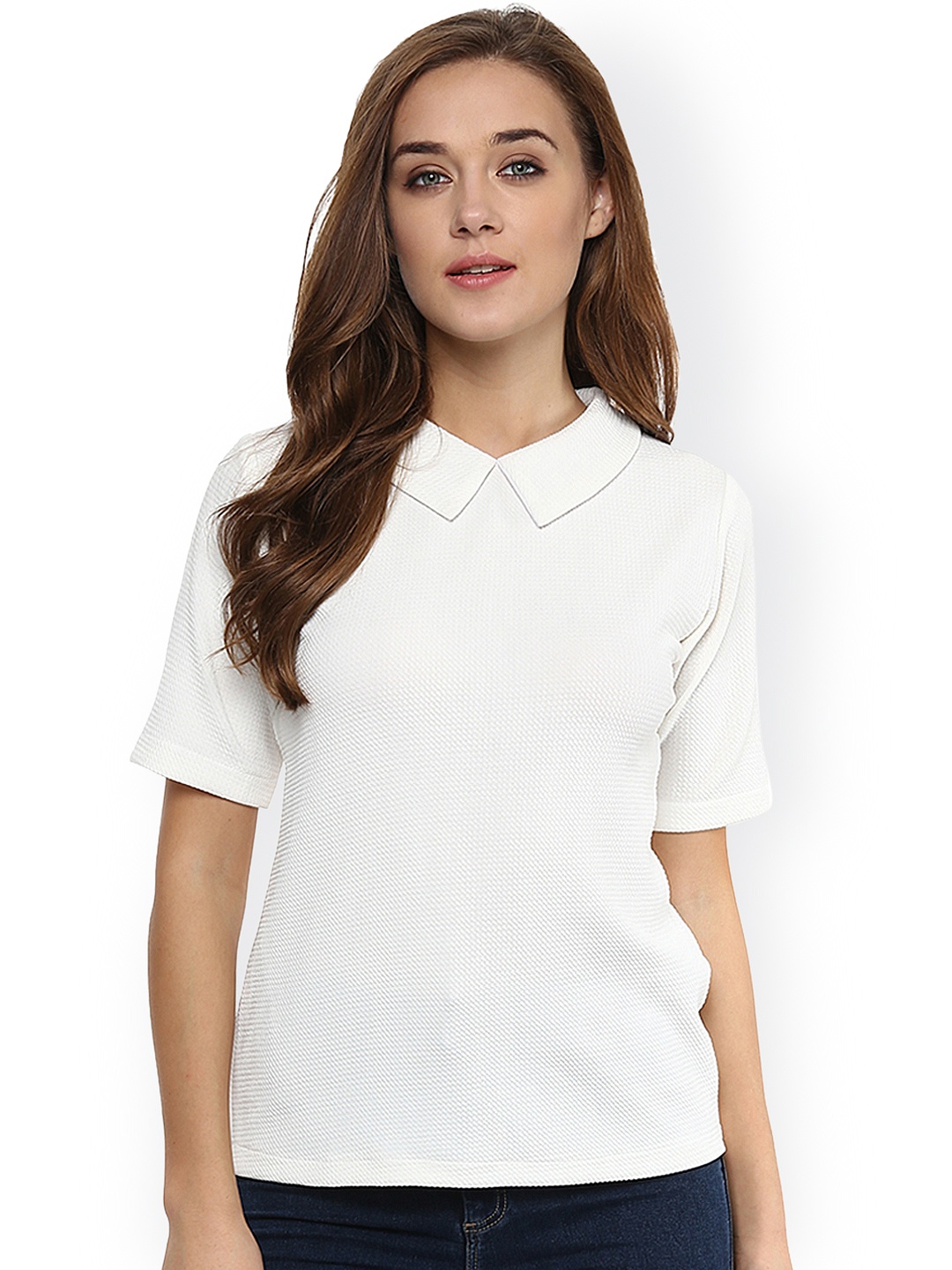 

Miss Chase Women White Self-Design Regular Top