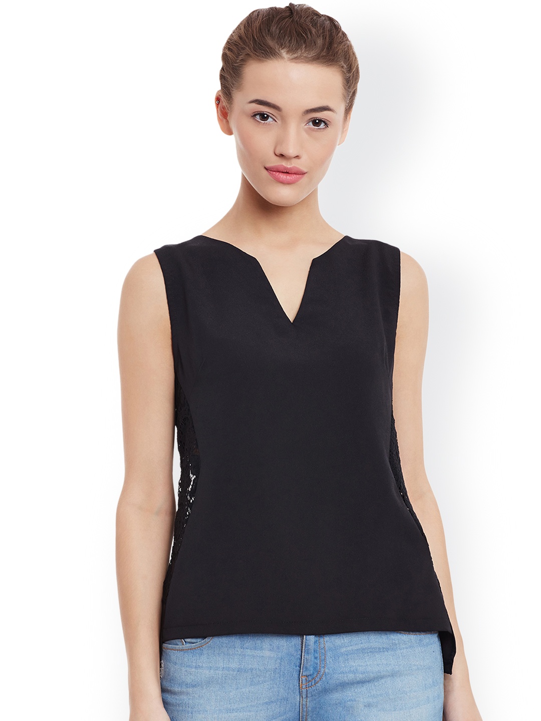 

Miss Chase Women Black Lace Regular Top