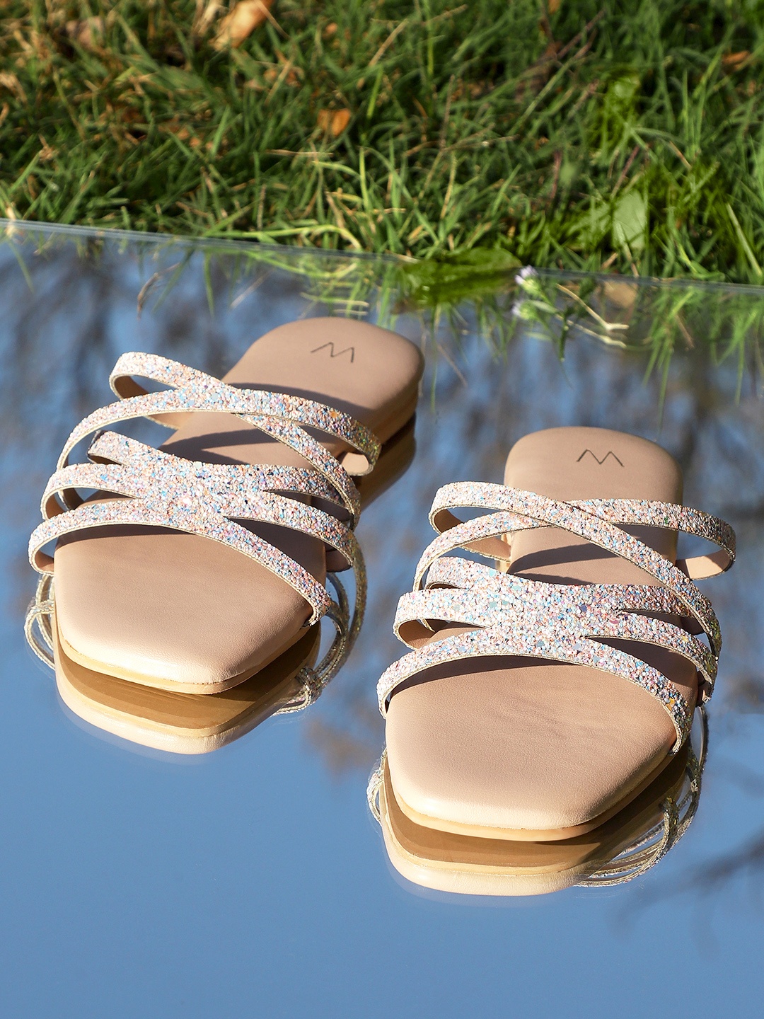 

W Women Beige Ethnic Open Toe Flats