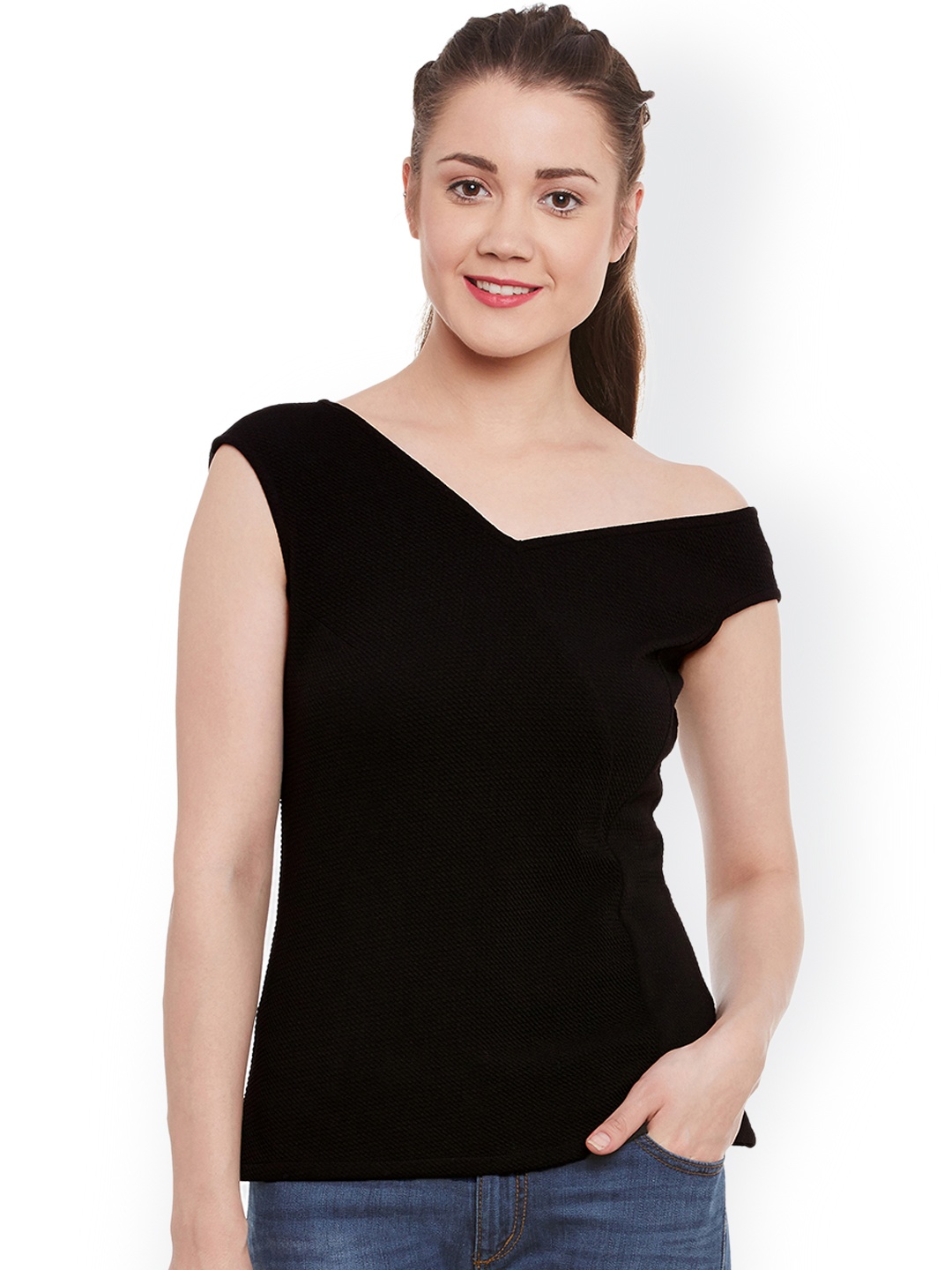 

Miss Chase Women Black Self-Design Regular Top