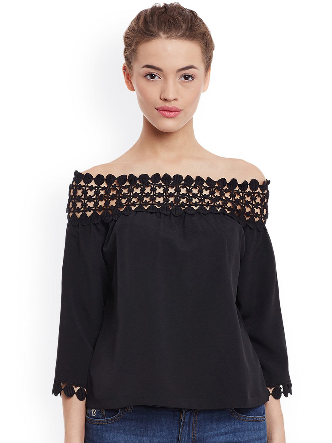 

Miss Chase Women Black Solid Bardot Top