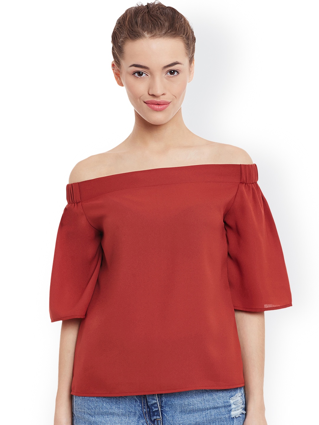 

Miss Chase Women Red Solid Off-Shoulder Top