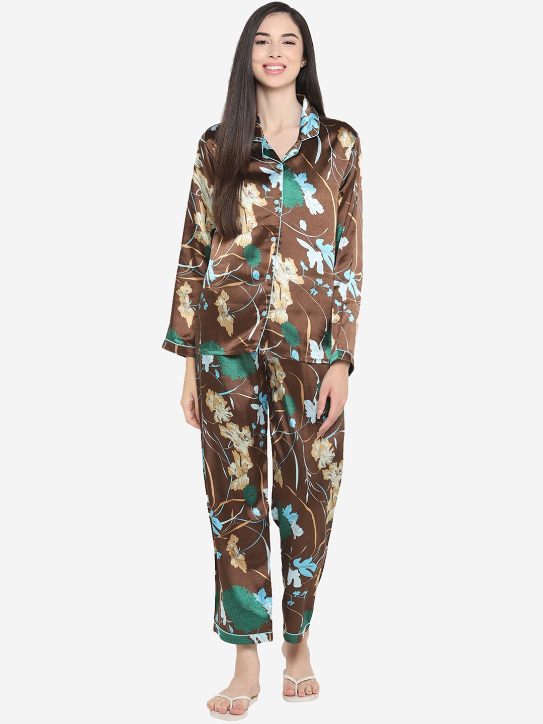 

shopbloom Women Brown & Green Printed Night suit