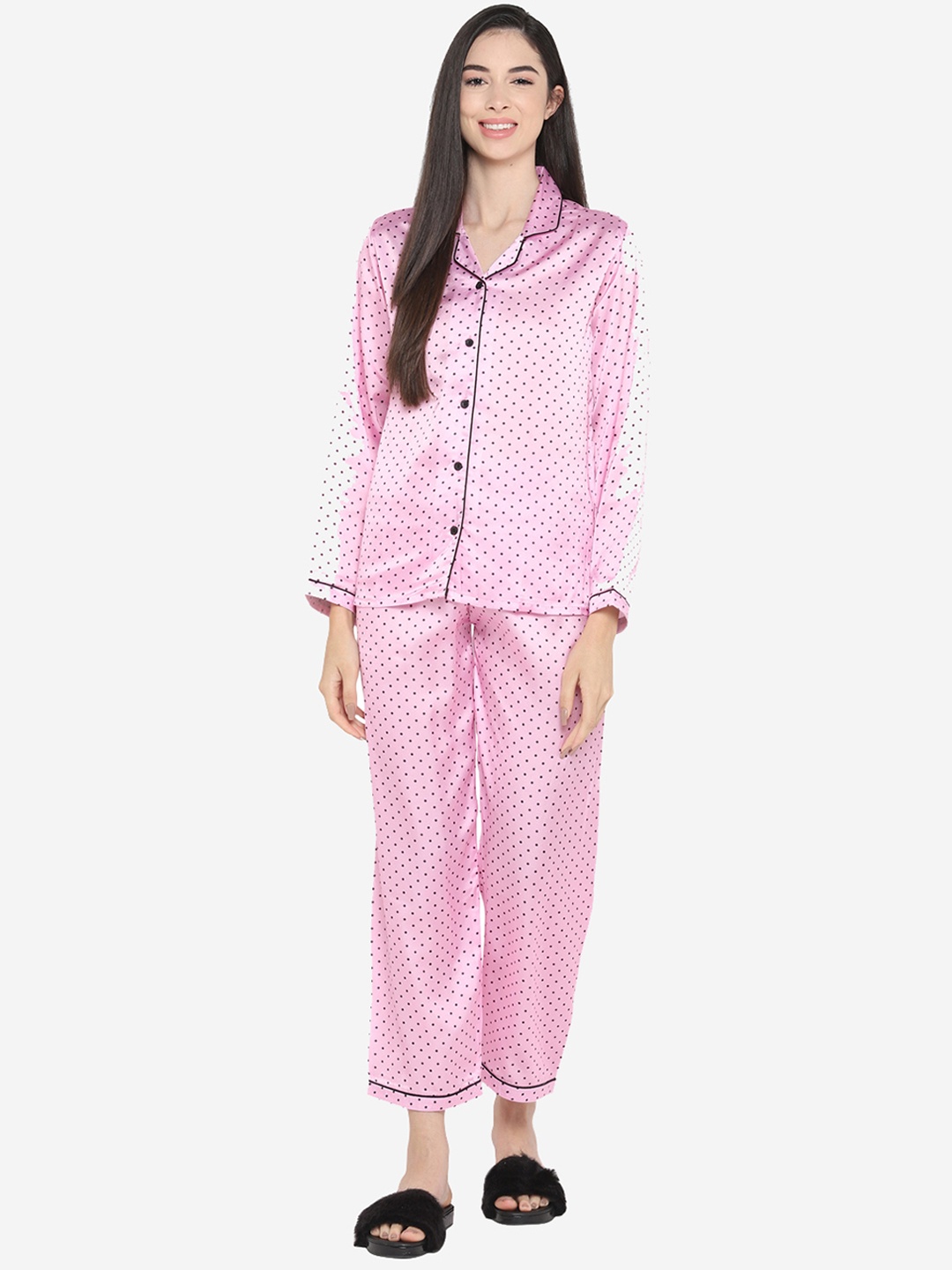 

shopbloom Women Pink & Black Printed Night Suit