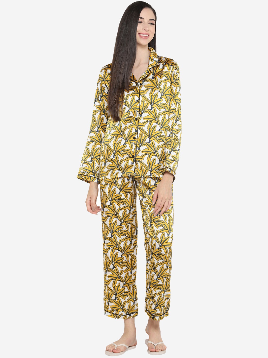 

shopbloom Women Yellow & White Printed Night suit