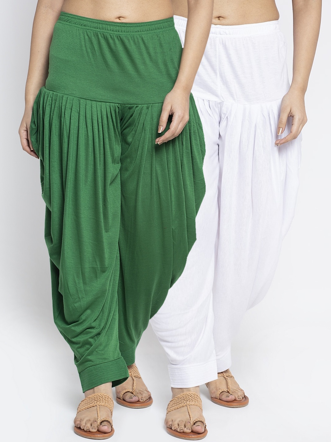 

GRACIT Women Set of 2 White & Green Solid Mid-Rise Loose Fit Salwar