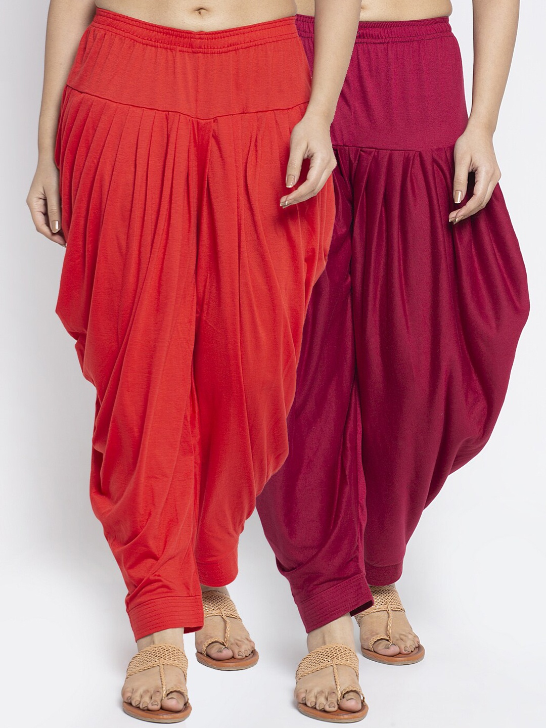 

GRACIT Women Maroon & Red Pack of 2 Solid Mid-Rise Loose Fit Salwars