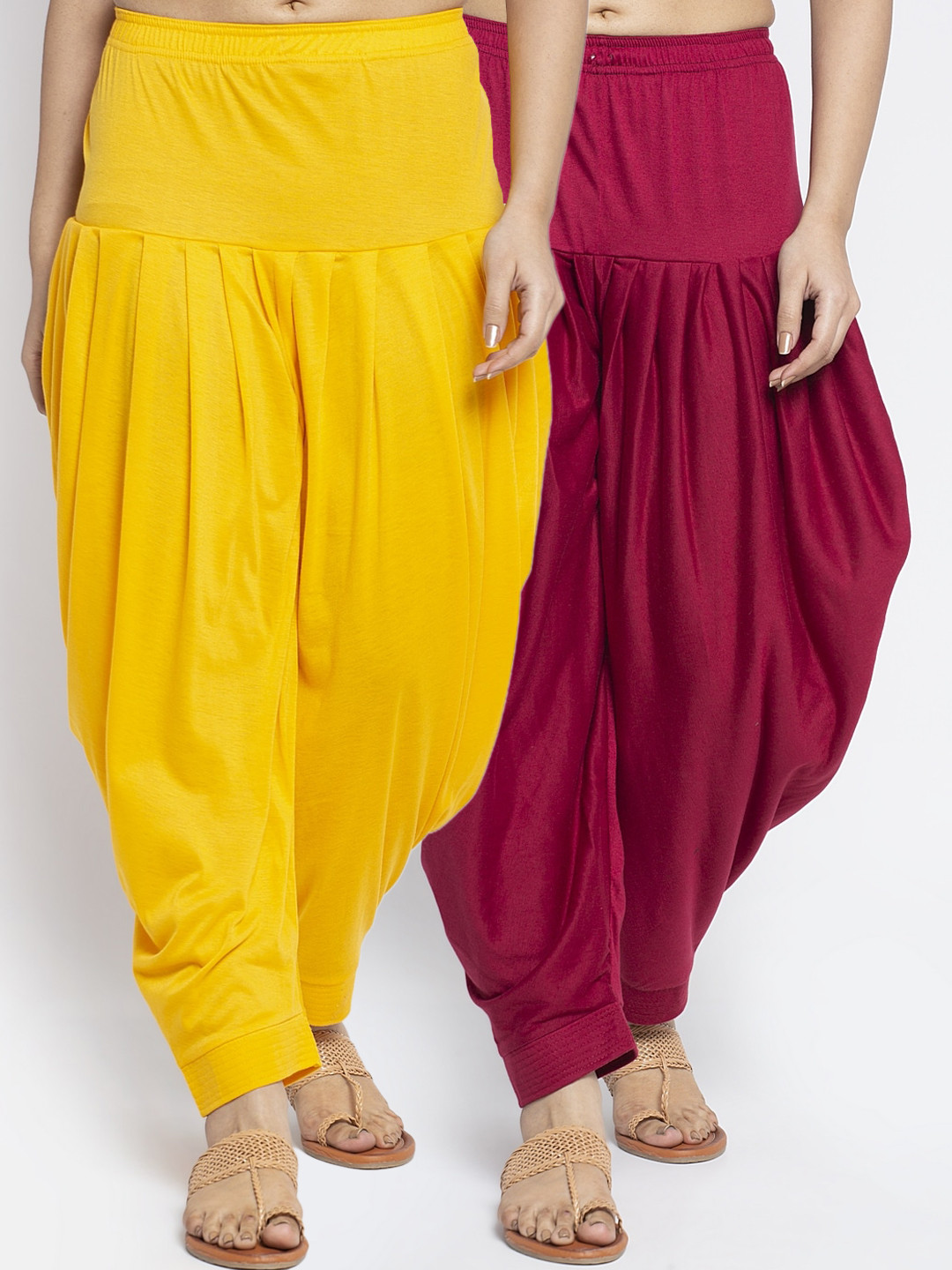 

GRACIT Women Yellow & Maroon Pack of 2 Solid Cotton Lycra Salwar