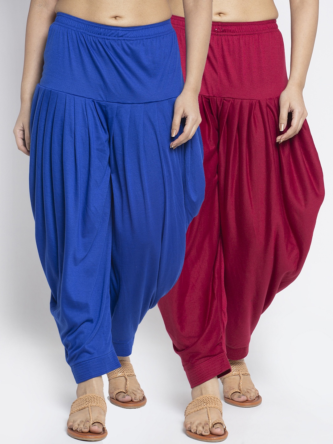 

GRACIT Women Maroon & Blue Pack of 2 Solid Mid-Rise Loose Fit Salwars