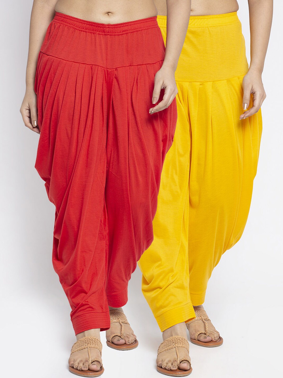 

GRACIT Pack of 2 Women Red & Yellow Solid Patiala Salwar