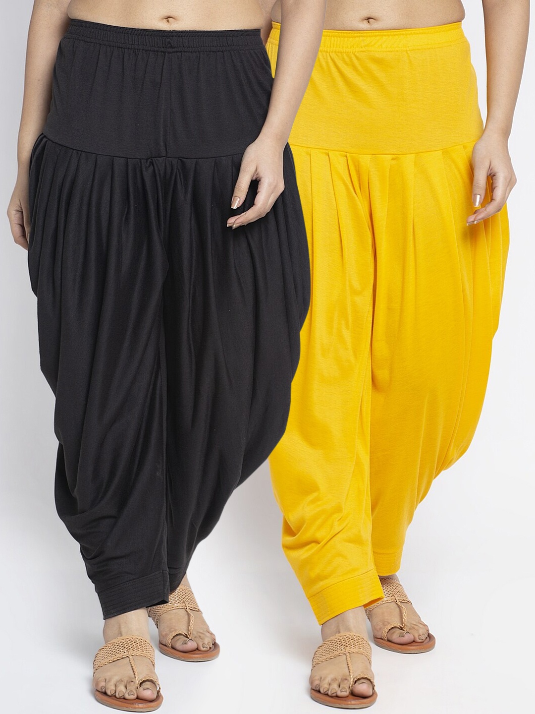 

GRACIT Women Black & Yellow Pack of 2 Solid Mid-Rise Loose Fit Salwars