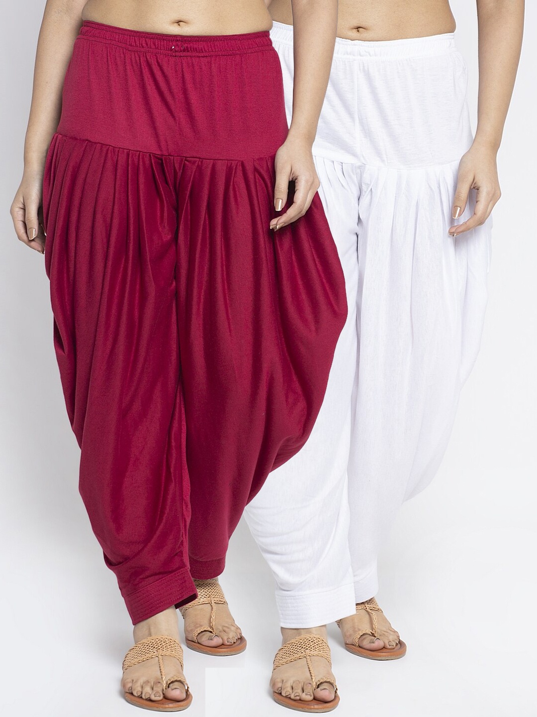 

GRACIT Women White & Maroon Pack of 2 Solid Cotton Lycra Salwar