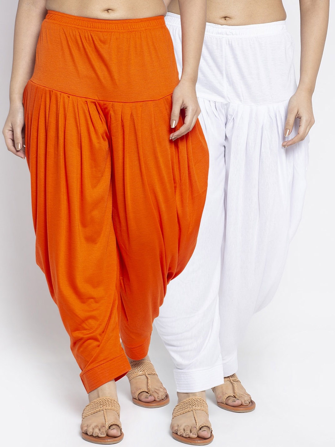 

GRACIT Women Set of 2 Orange & White Solid Mid-Rise Loose Fit Salwar