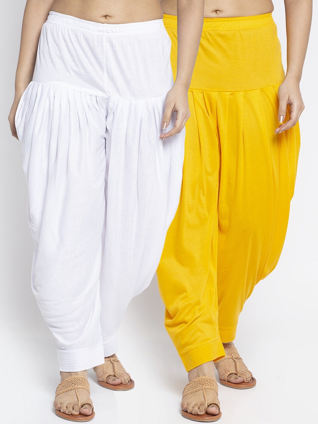 

GRACIT Pack of 2 Women White & Yellow Solid Patiala Salwar