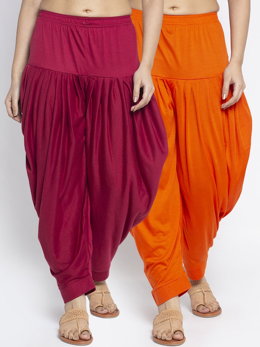 

GRACIT Women Set of 2 Orange & Maroon Solid Mid-Rise Loose Fit Salwar