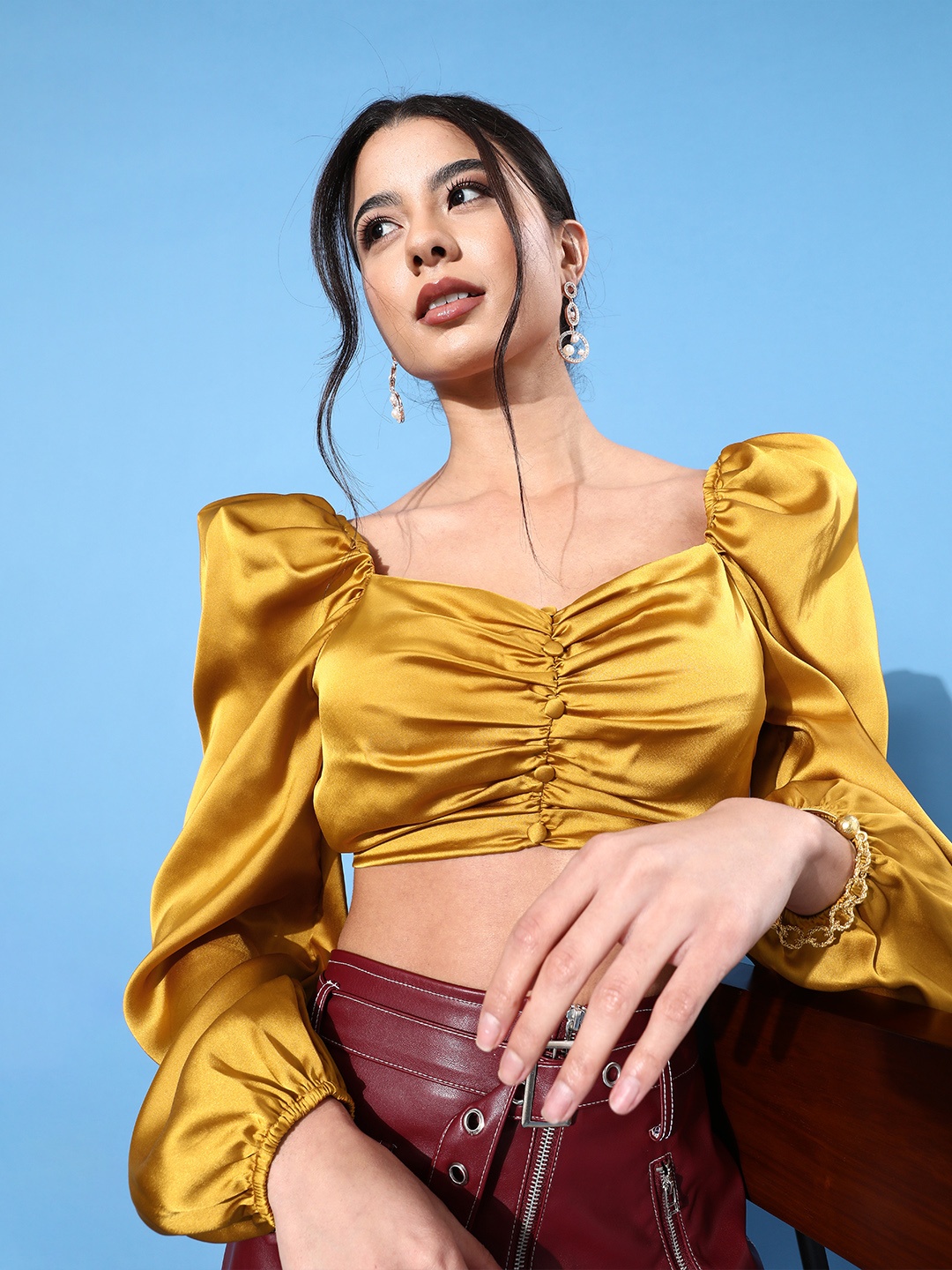 

KASSUALLY Women Stylish Mustard Solid Bustier Top